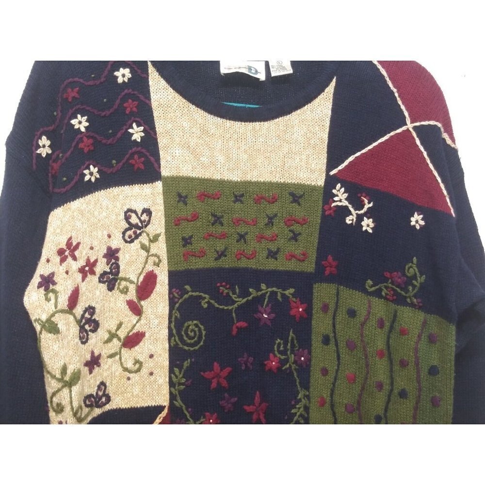 VTG Paul Harris Sweater Sz L Grandma Granny embroidered Farmcore Cottagecore PHD - Picture 3 of 8